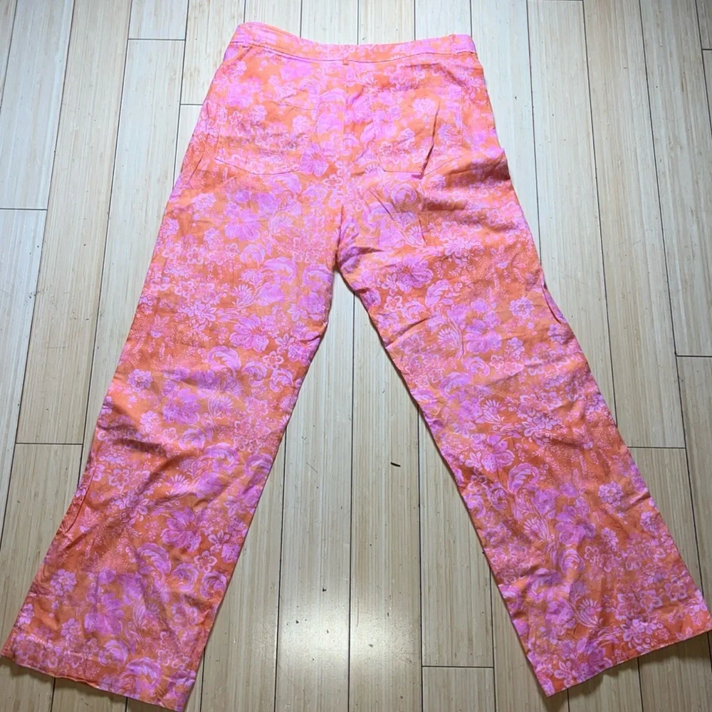 Zara Pink and Orange Floral Pants size large wide leg women’s - Picture 5 of 6
